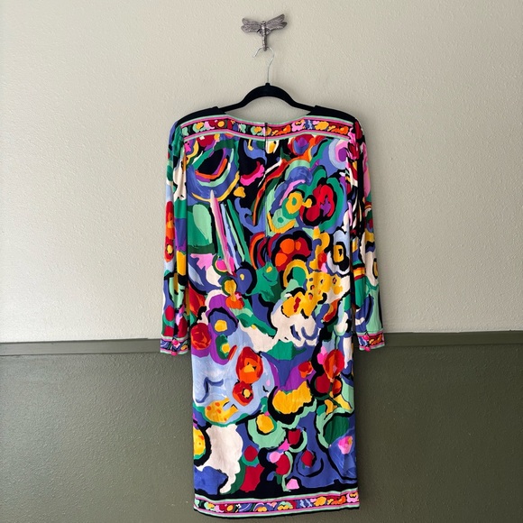 Vintage Leonard Paris Silk Jersey Mikado Midi Floral Dress Size Large - Picture 2 of 12